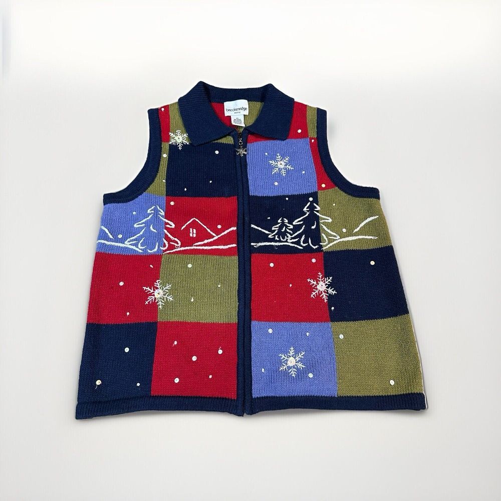 Breckenridge Winter Snowflakes Trees Knit Sweater Vest Women's Size PS Petite